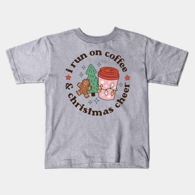Retro Christmas I Run on Coffee and Christmas Cheer Kids T-Shirt by Nova Studio Designs